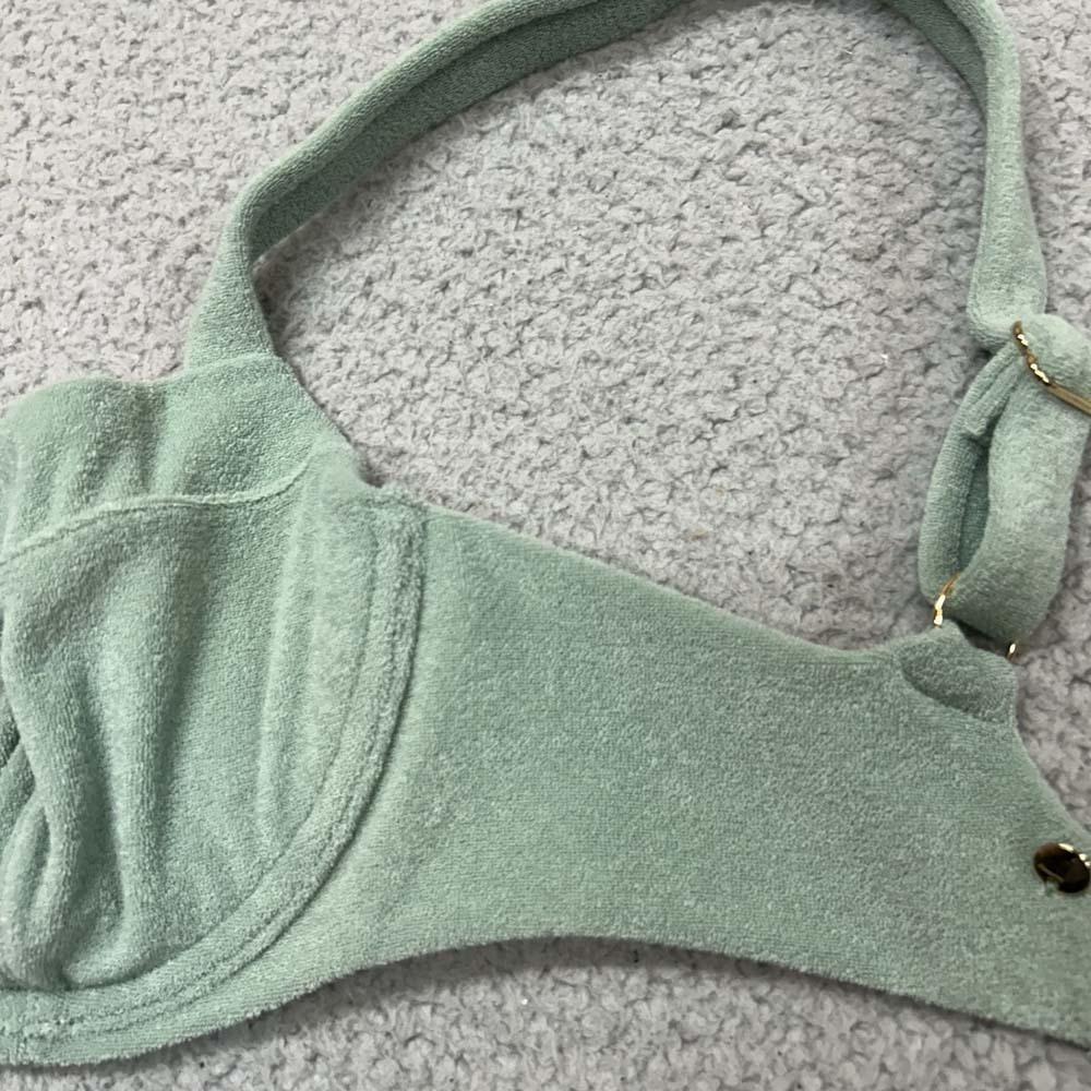 Victoria's Secret Bikini Top 34DD Green Terry Cloth Balconette Underwire Swim